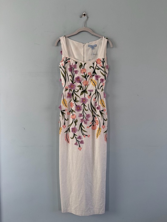 NWT Antonio Melani Halo Linen Floral Embroidered White Sleeveless Midi Dress - Picture 2 of 6